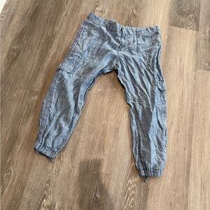 Anthropologie x Sanctuary Blue Denim Linen Cropped Jogger Pants